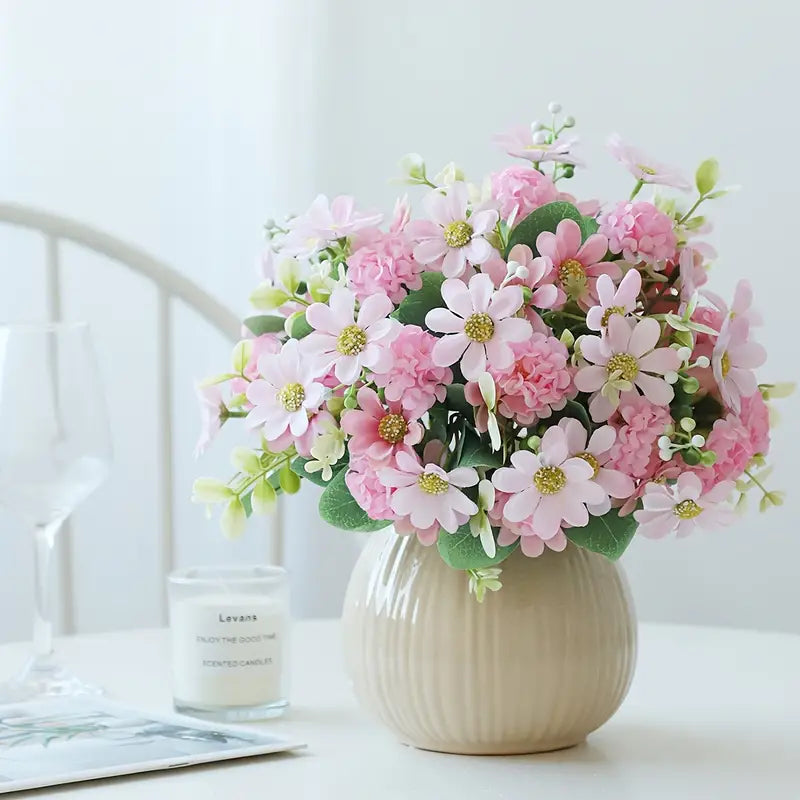 Everlasting Hydrangea Daisy Bouquet – Lifelike Faux Flower Bunch for Elegant Home Decor