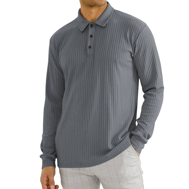 Men’s Vertical Stripe Long Sleeve Polo Shirt – Loose Fit Casual Lapel Top, S–3XL