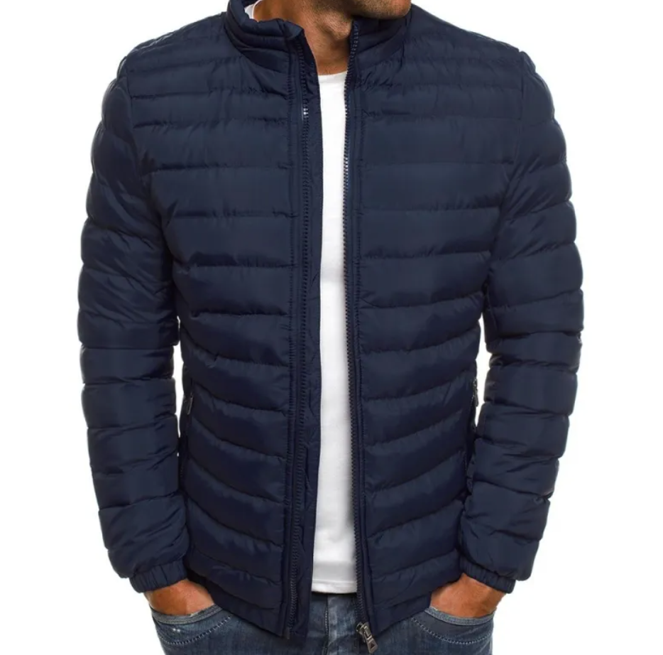 Men’s Winter Cotton Padded Jacket – Warm Zip-Up Polyester Coat, 7 Colors, S–3XL