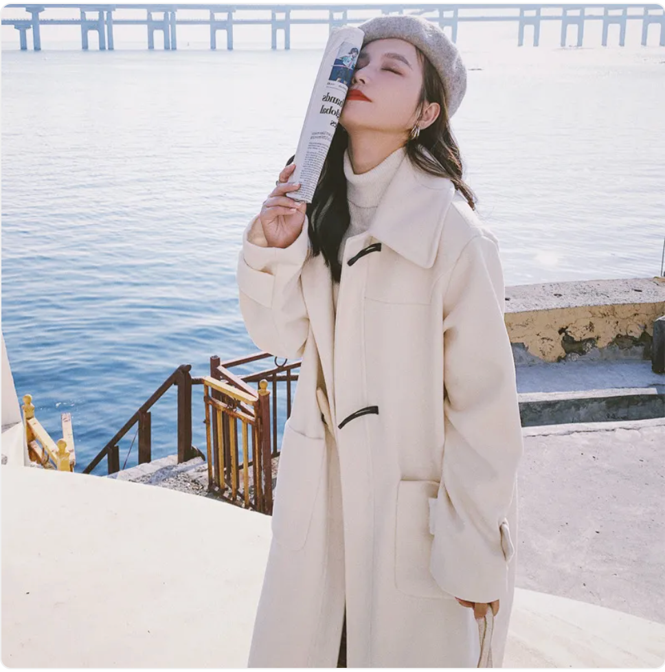 Women’s Wool-Style Coat – Warm Polyester Autumn & Winter Jacket, S–L