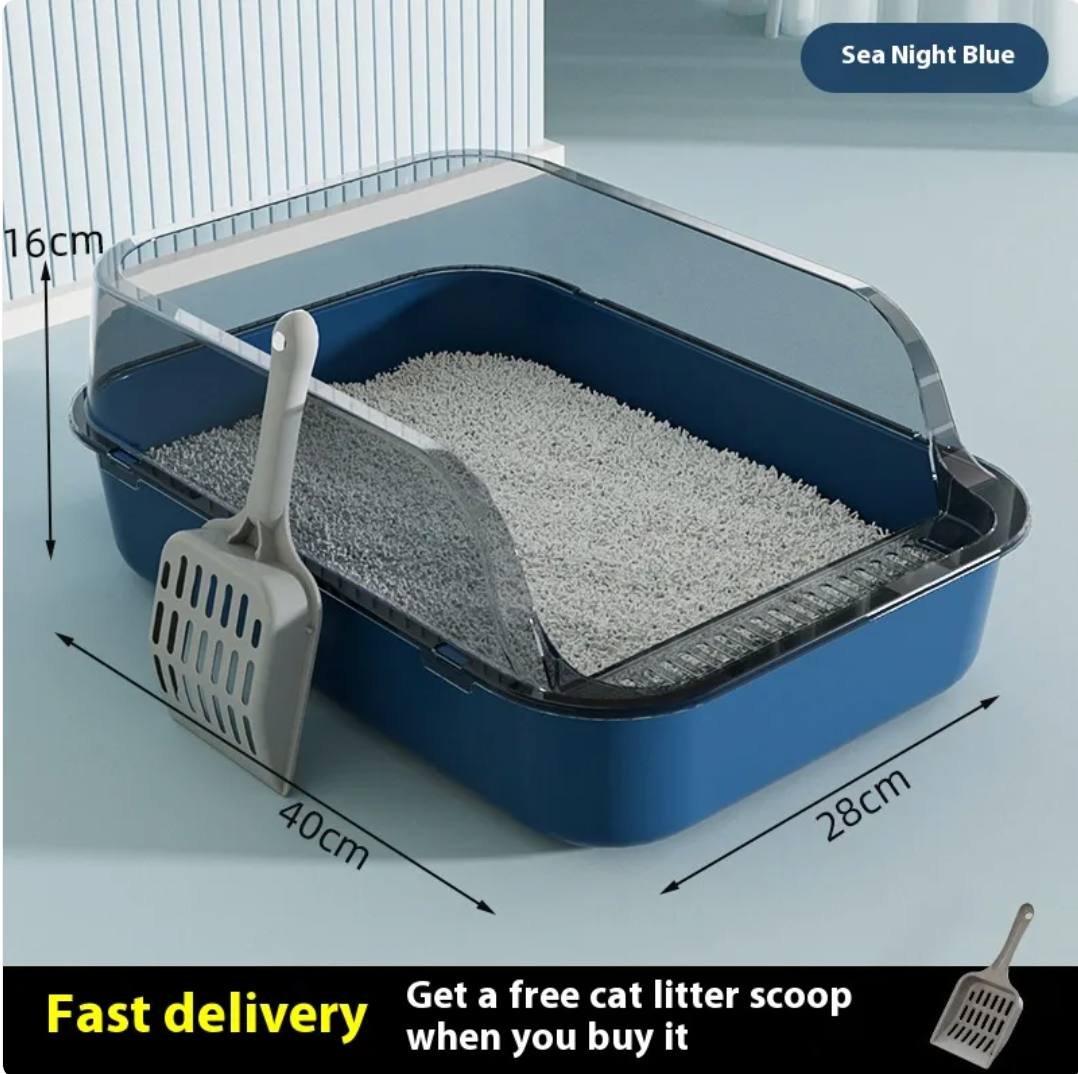 Semi-Enclosed Cat Litter Box – High-Wall Splash-Proof Kitty Toilet with Scoop