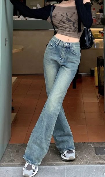 Women’s Retro Straight-Leg Jeans – Blue Casual Denim Pants, S–XL