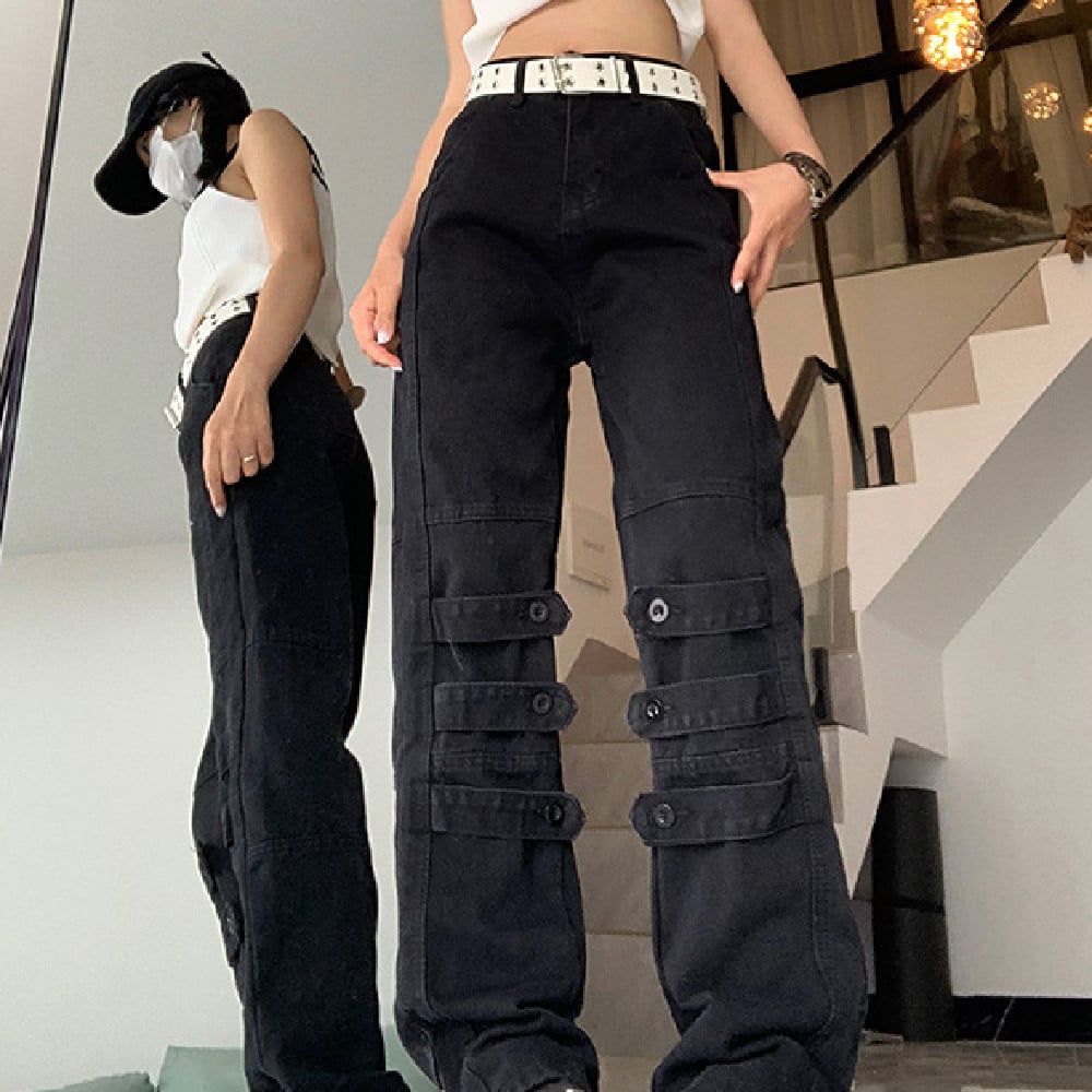 Women’s Casual Straight-Leg Jeans – High-Quality Cotton Retro Black Denim, S–XL