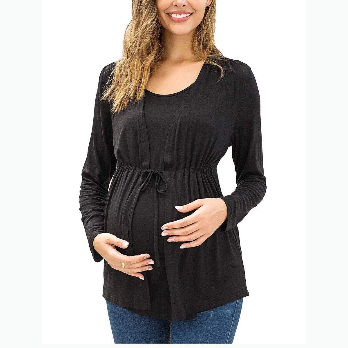 Women’s Layered Nursing Top – Long Sleeve Breastfeeding Maternity Blouse