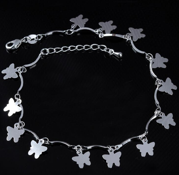 Silver Double Layer Star and Heart Charm Anklet
