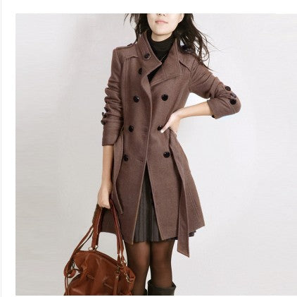 Plus Size Women’s Slim Woolen Coat – Double-Breasted Mid-Length Winter Coat, S–4XL