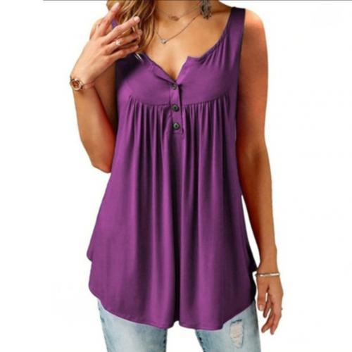 Women’s U-Neck Pleated Tank Top – Sleeveless Casual Summer Blouse
