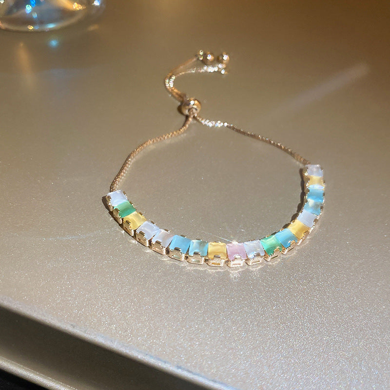 Women’s Adjustable Colorful Zirconia Bracelet – Sparkling Rainbow Fashion Jewelry