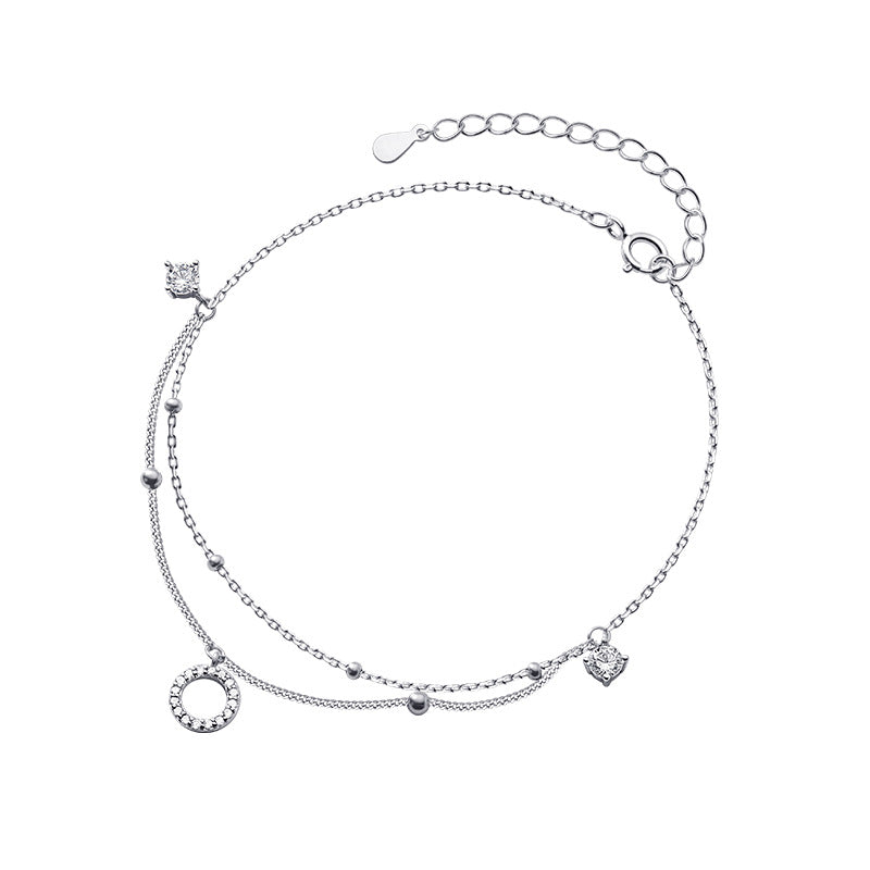 Double Layer Simple Silver Diamond Ring Anklet