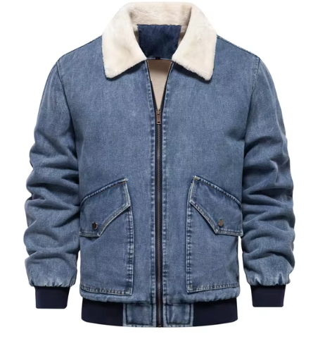 Men’s Fleece-Lined Denim Jacket – Warm Winter Outerwear – USA