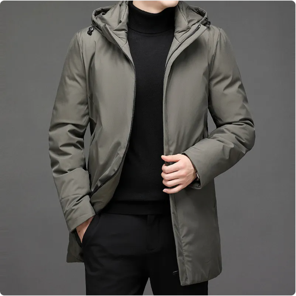 Men’s Thick Hooded Winter Coat – Warm Polyester Jacket, Black & Khaki, L–4XL