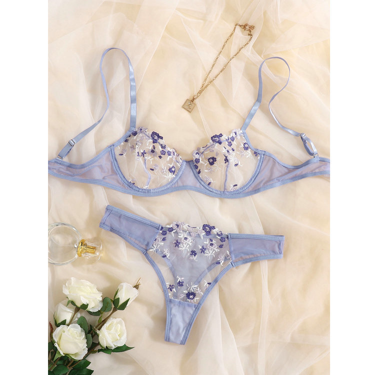 Women’s Low-Waist Lace Embroidered Bra Set – Elegant Matching Lingerie