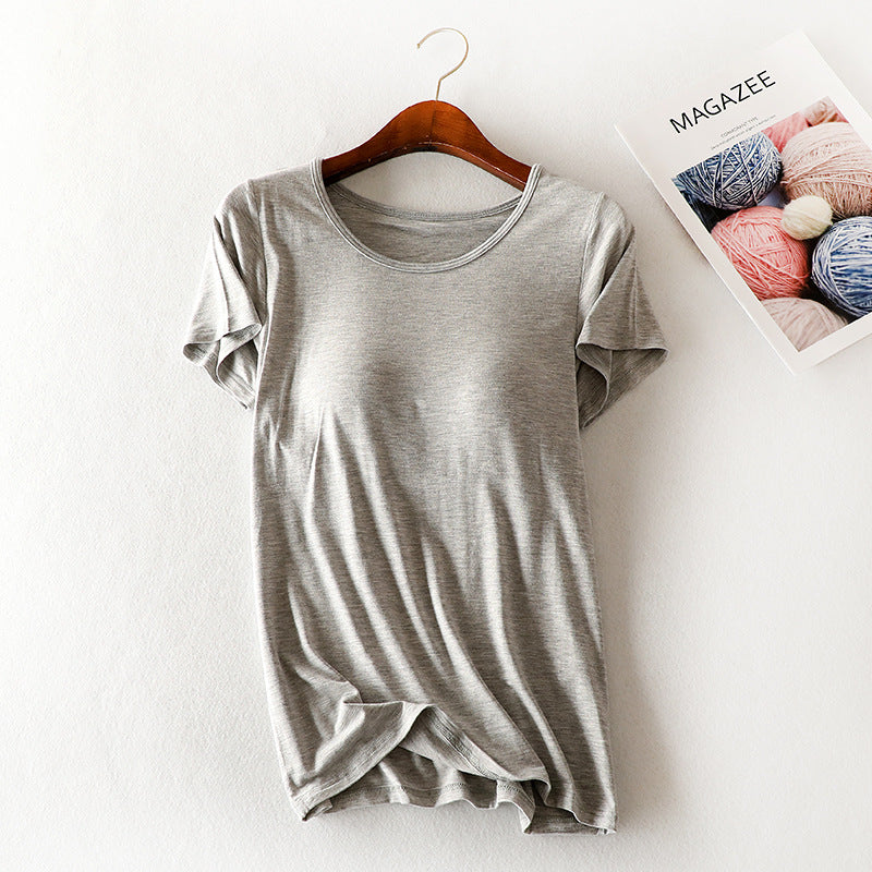 Modal Short Sleeve T-Shirt with Chest Pads for Women