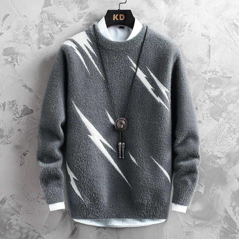Men’s Jacquard Crew-Neck Sweater – Stylish Casual Knitwear – USA