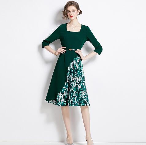 Women’s Floral Chiffon A-Line Dress – Long Sleeve Slim-Fit Elegant Dress
