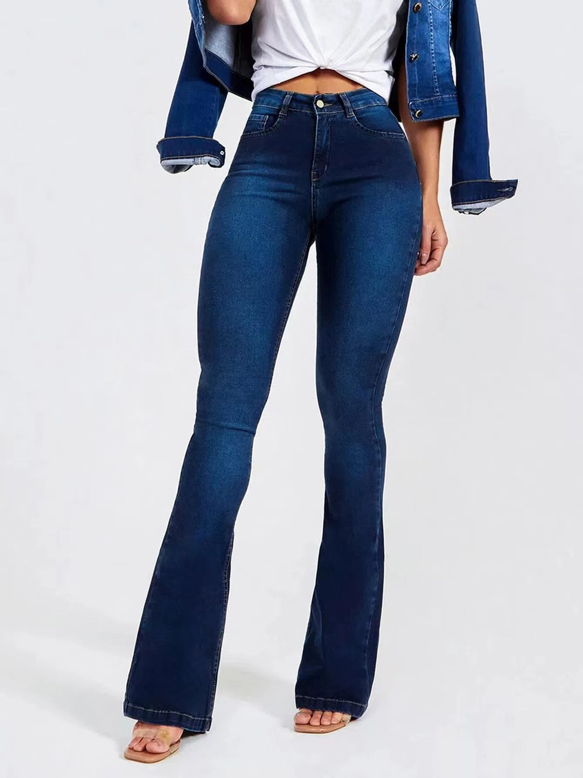 Women’s High-Waisted Stretch Bootcut Jeans – Blue Plus Size Flared Denim, XL–5XL