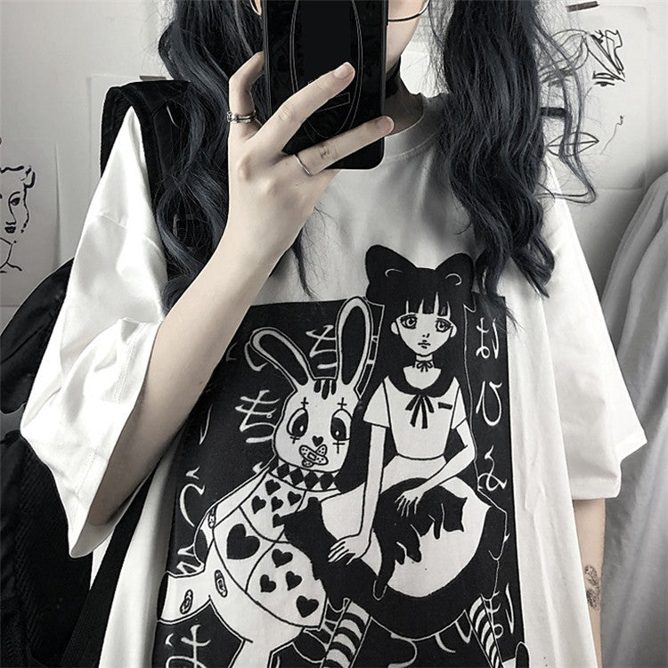 Japanese Retro Cartoon Short Sleeve T-Shirt for Women