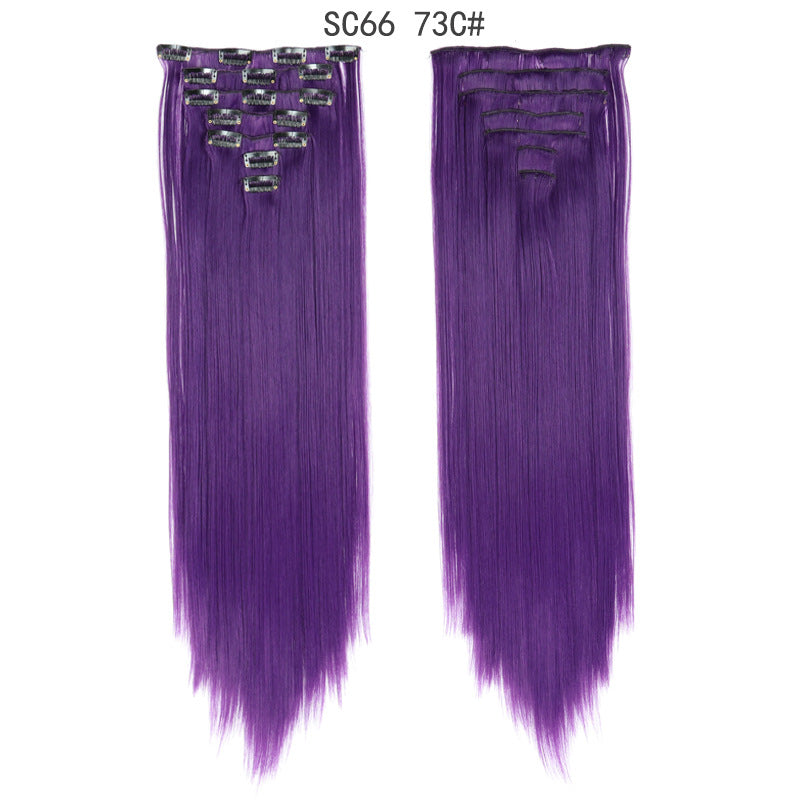 7-Piece Traceless Long Straight Hair Extensions – High-Temperature Silk, 57 Colors
