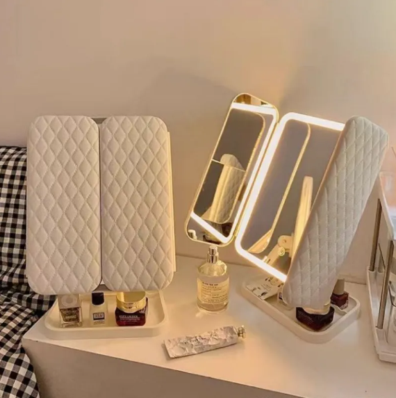 Desk Lamp With Three Fold LED Makeup Mirror