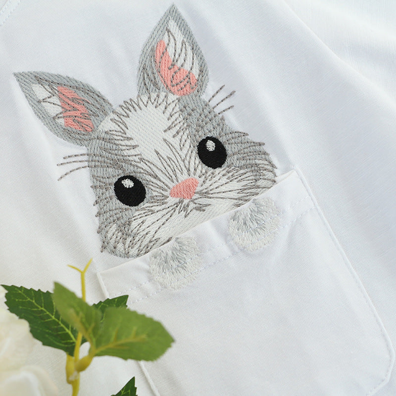 Embroidered Rabbit Short Sleeve T-Shirt for Women