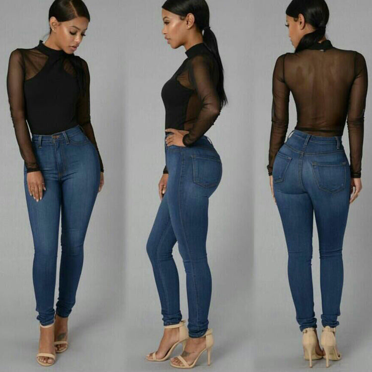 Women’s High-Stretch Slim Fashion Jeans – Cotton-Blend Pencil-Fit Denim in Dark & Light Blue, S–2XL