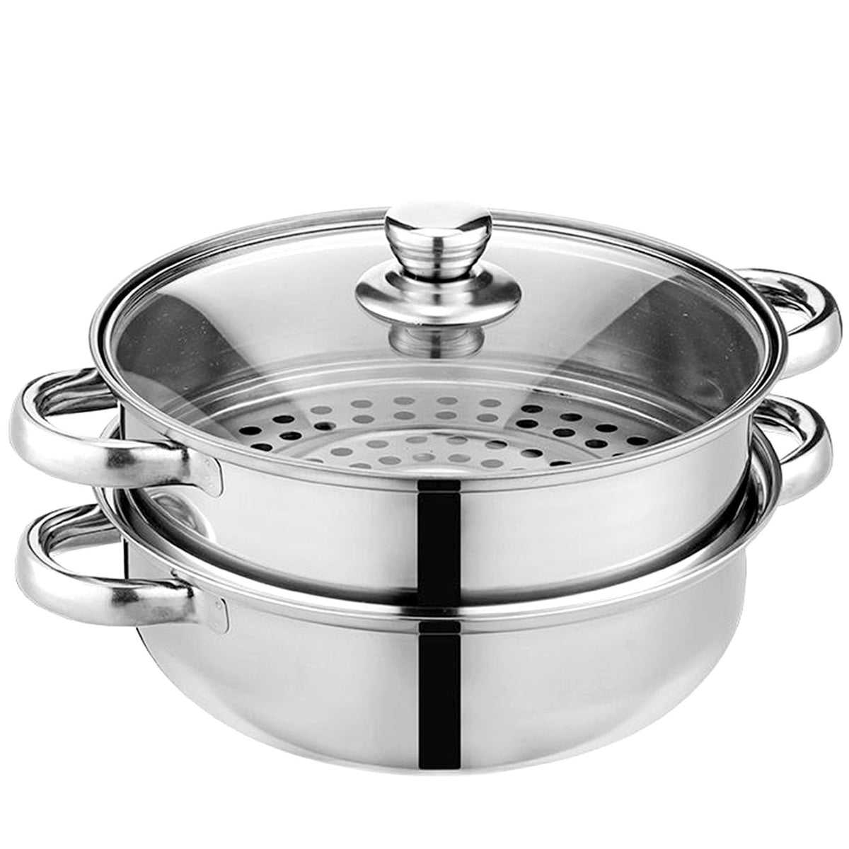 Large Capacity 2-Tier Stainless Steel Steamer Pot – 11.8-Inch 18/8 Cookware with Glass Lid