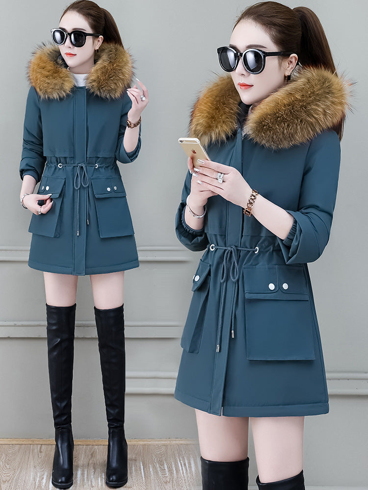 Women’s Hooded Winter Coat – Removable Faux Fur Collar Cotton-Style Jacket with Pockets, M–3XL