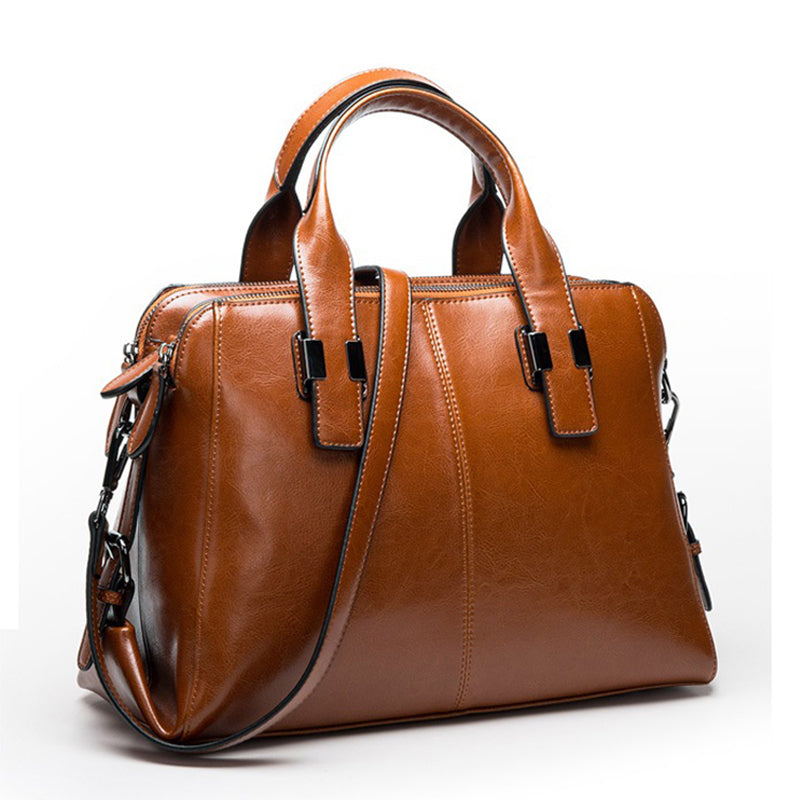 Minimalist Waxed Cowhide Crossbody Bag for Women – Large Genuine Leather Handbag