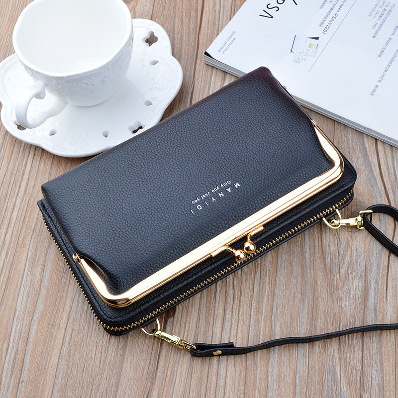 Lock Crossbody Bag for Women – Lychee Pattern PU Leather Mobile Phone Clutch Wallet with Card Slots