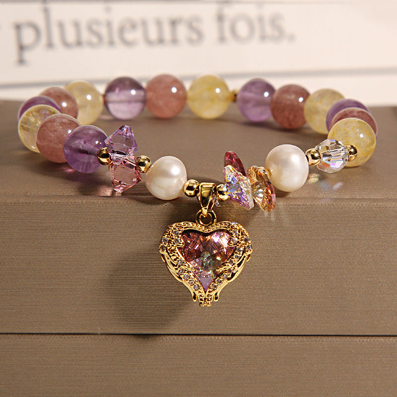 Women’s Rose Red Tigereye Crystal Heart Bracelet – Colorful Love Jewelry