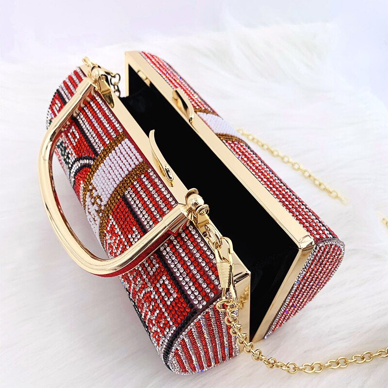Luxury Crystal Dollar Design Evening Clutch Bag – Rhinestone Money Purse with Chain Strap for Weddings & Parties