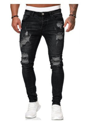 Men’s Ripped White Jeans – Distressed Casual Denim Trousers