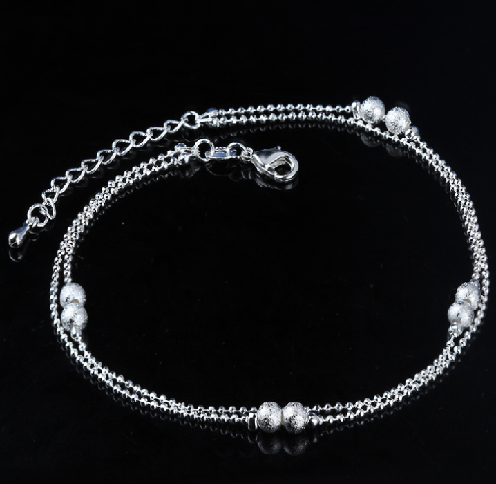 Silver Double Layer Star and Heart Charm Anklet