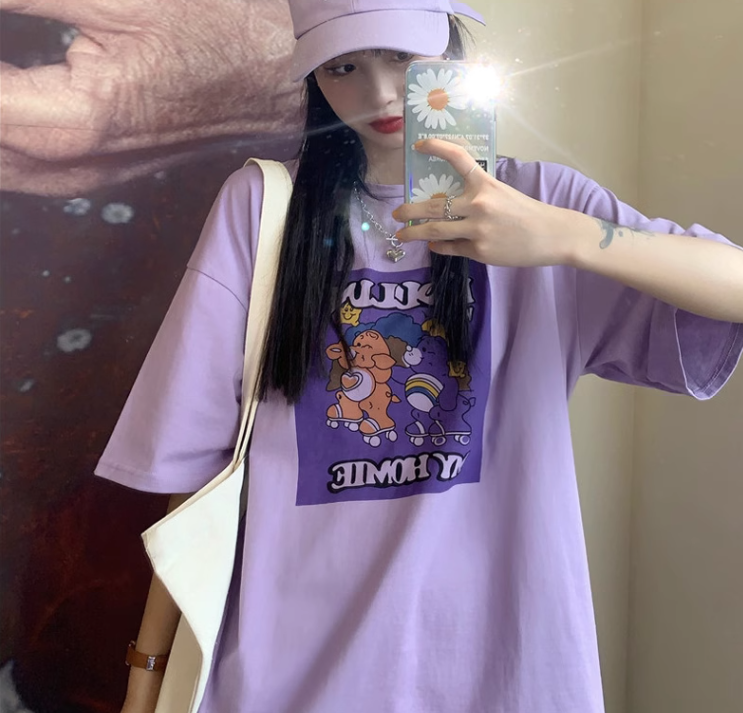Summer Korean Style Purple Oversized T-Shirt for Women