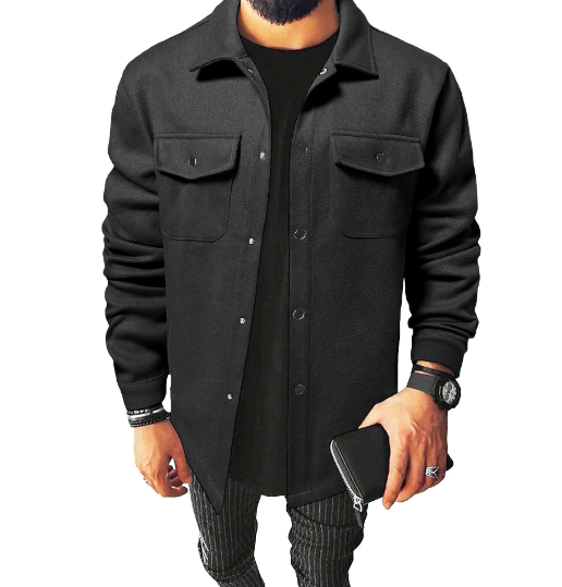 Men’s Classic Lapel Shirt Jacket – Comfortable English-Style Long Sleeve Overshirt, Black & Yellow, S–3XL