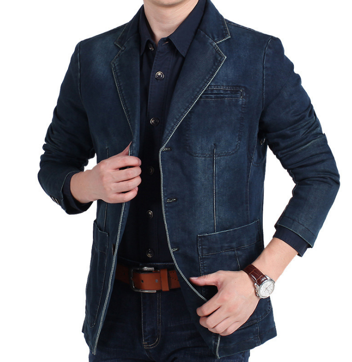 Men’s Cotton Denim Blazer Jacket – Loose Fit Casual Denim Suit Jacket, M–4XL
