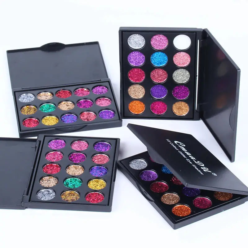 15-Color Shimmer Glitter Eyeshadow Palette – Vibrant Sparkle Makeup