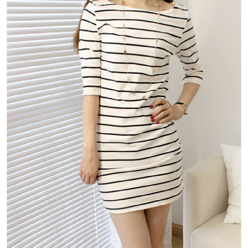 Striped T-Shirt Dress for Women, Short Sleeve Midi