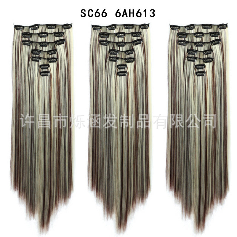 7-Piece Traceless Long Straight Hair Extensions – High-Temperature Silk, 57 Colors