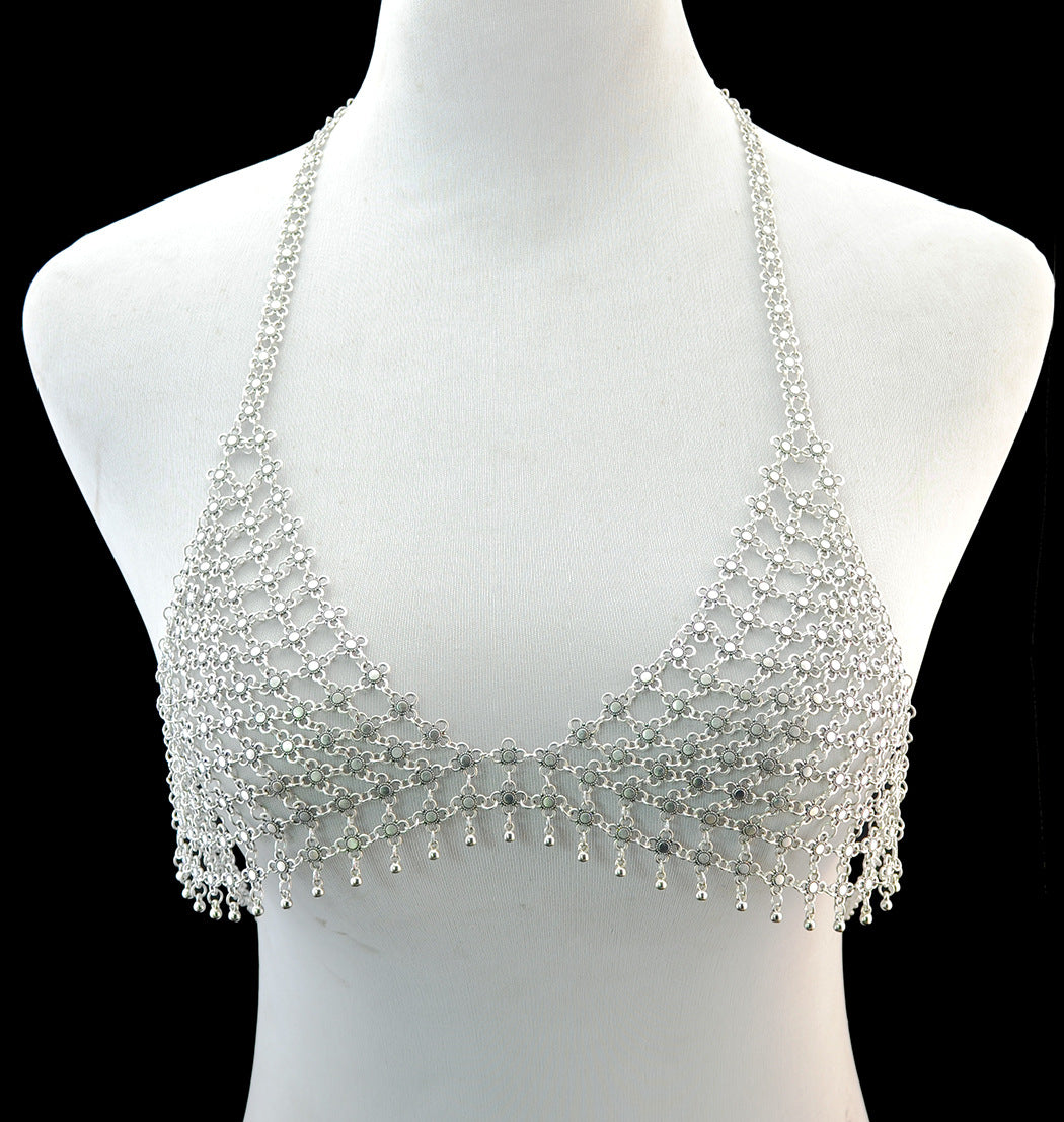 Women’s Retro Hollow-Out Bra Body Chain – Handmade Adjustable Alloy Necklace, 48cm