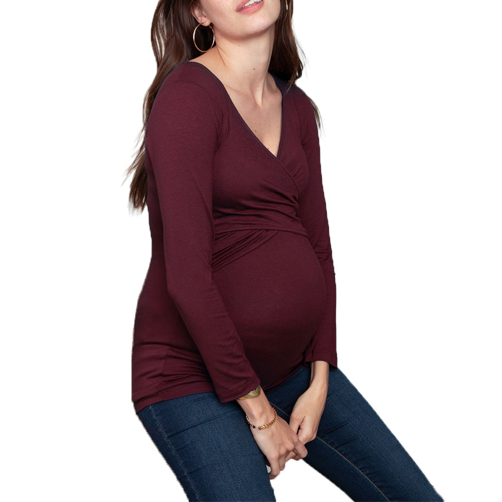 Women’s Maternity Cross Wrap Ribbed Top – Stylish Pregnancy Tee