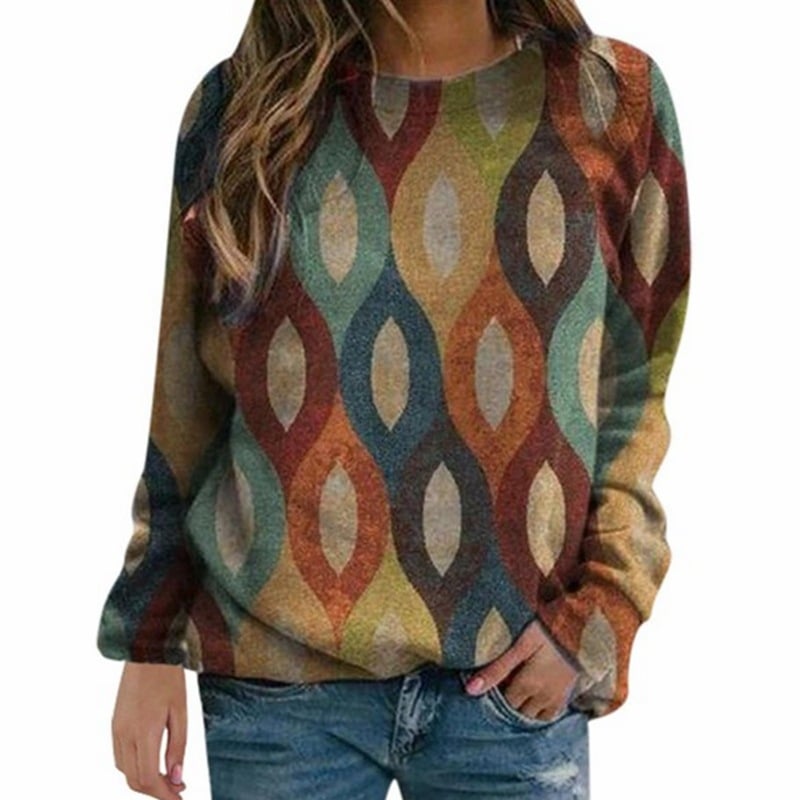 Women’s Urban Casual Patterned Sweater – Lightweight Printed Polyester Pullover, Light Green & Red, S–3XL
