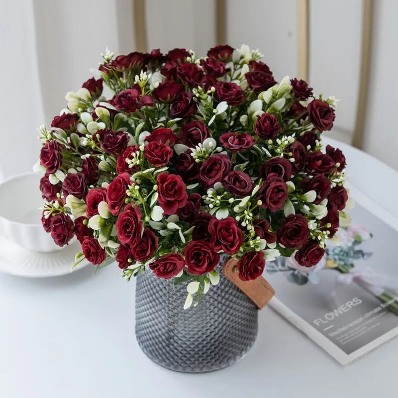 15-Head Princess Rose Bouquet – Elegant Silk Floral Arrangement for Home & Wedding Decor