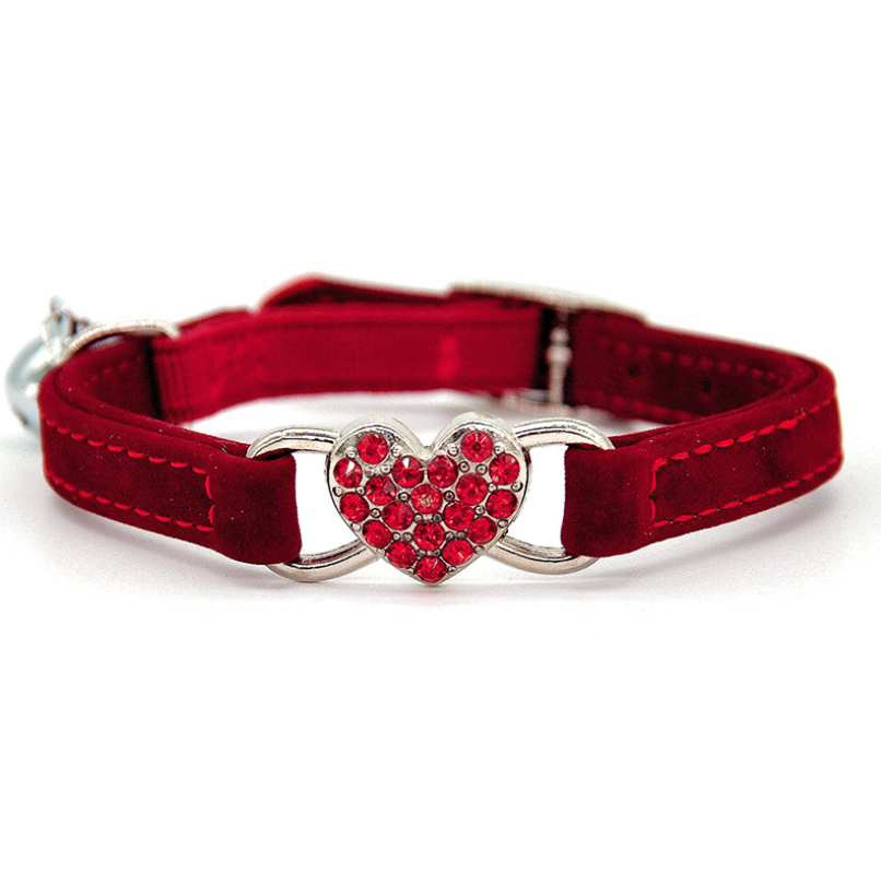 Heart-Shaped Rhinestone Cat Collar with Bell – Sparkly Fashion Collar for Small Cats