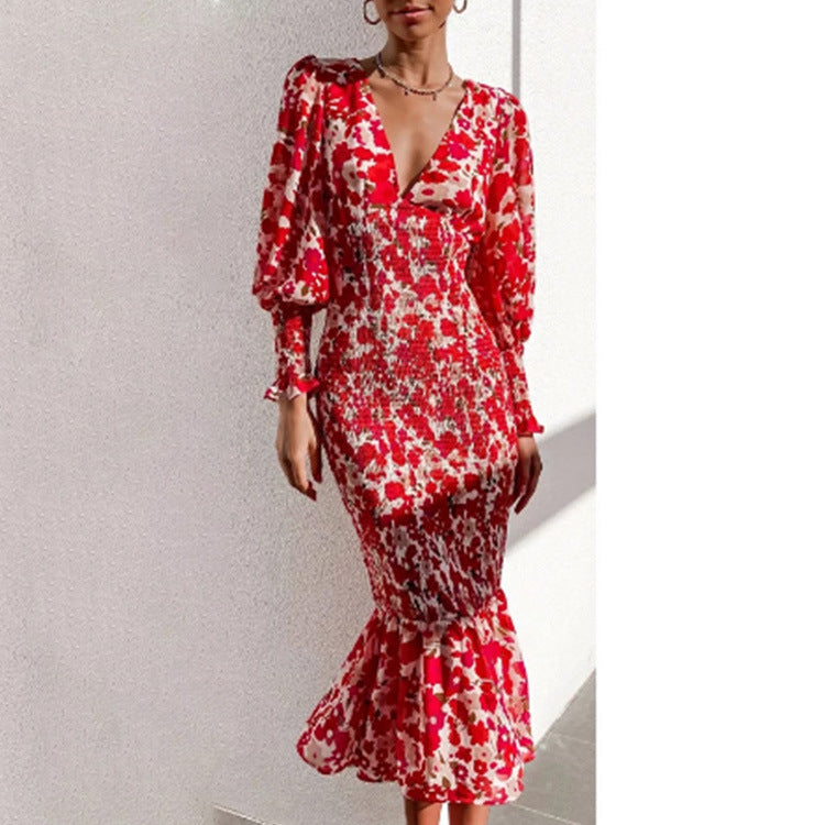 V-Neck Celebrity Slim Fishtail Dress for Women – Elegant Long Formal Party Dress