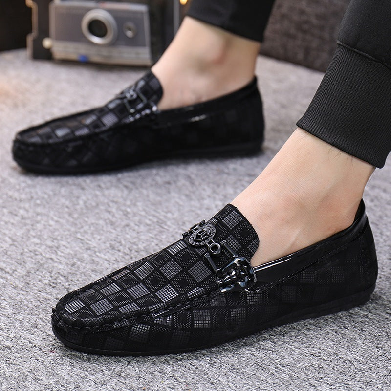 Men’s Checkered Slip-On Loafers – Casual Driving Shoes
