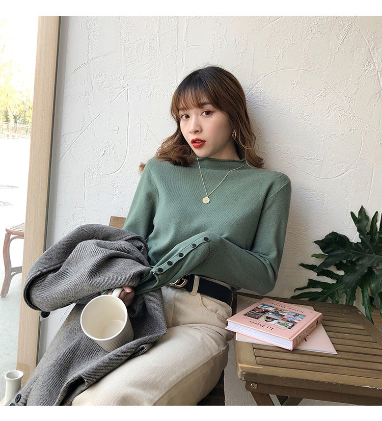 Women’s Fall Half-Turtleneck Knit Sweater – Loose Long Sleeve Casual Pullover