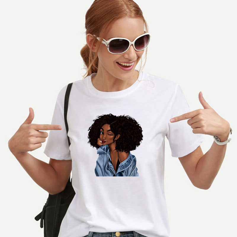 African Girl Print Short Sleeve T-Shirt for Women