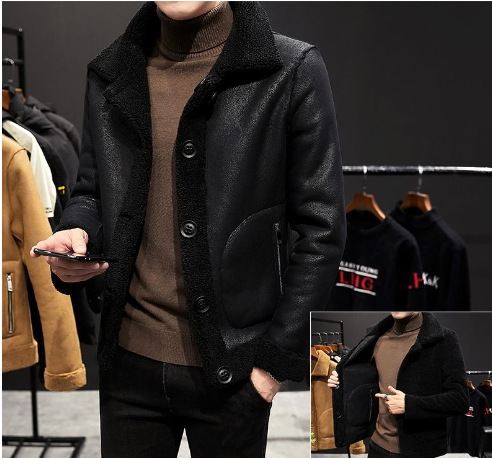 Men’s Wool Coat with Button Closure – Reversible Jacket