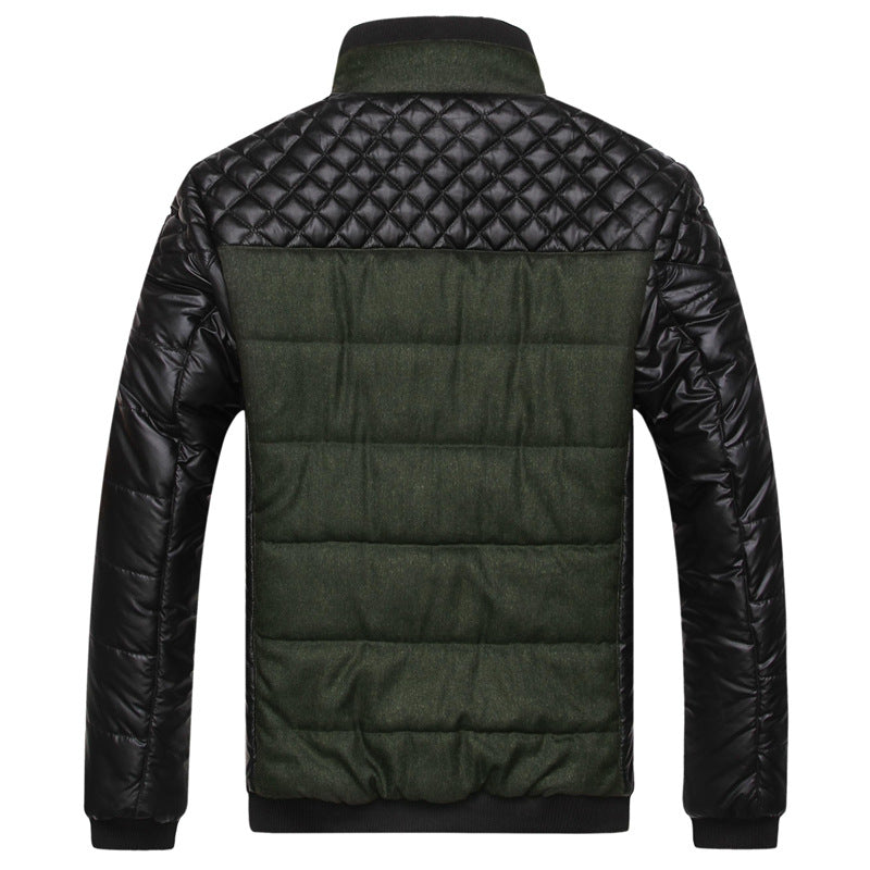 Men’s Cotton Jacket – Solid Color Spliced Casual Outerwear USA